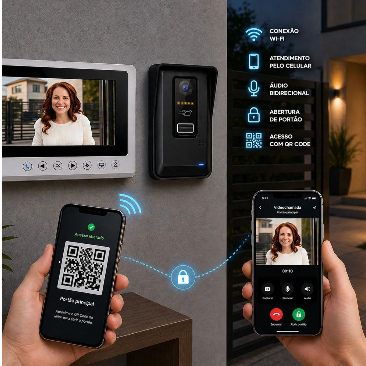 Vídeo porteiro residencial Intelbras com abertura por QR Code e atendimento via celular em São Paulo.
