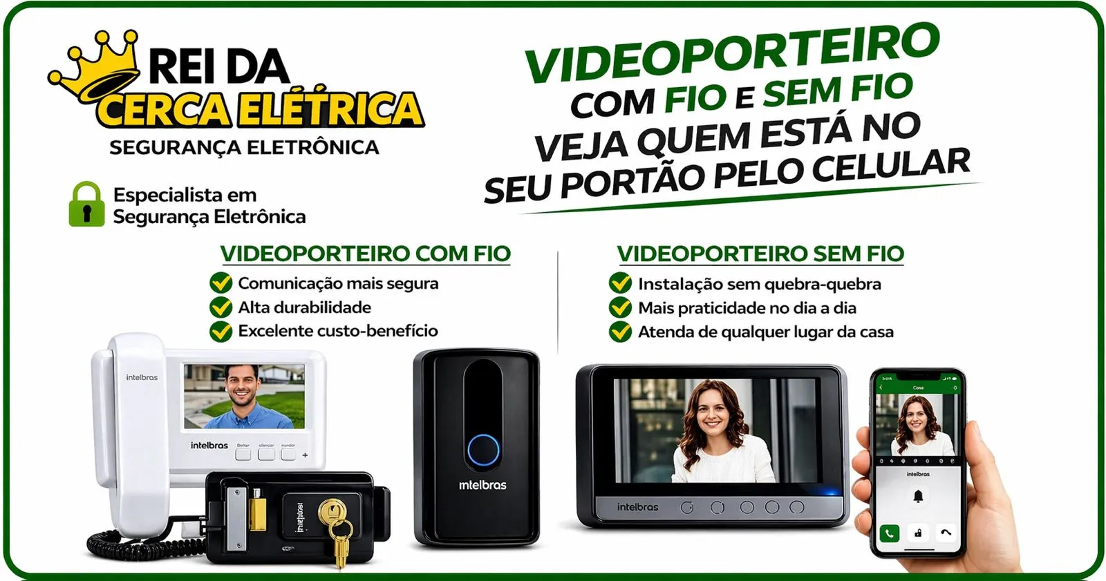 Opções de vídeo porteiro residencial Intelbras com e sem fio para casas em São Paulo - Rei da Cerca Elétrica.