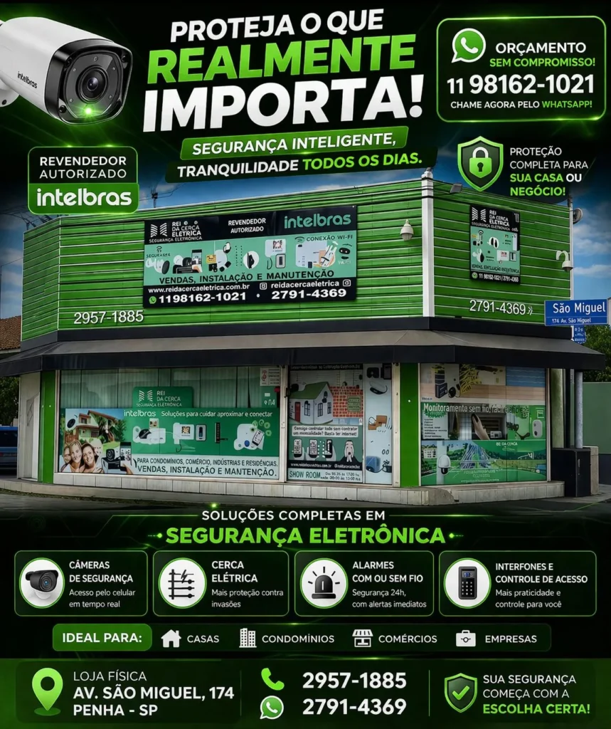 Loja Rei da Cerca Elétrica na Penha São Paulo - Instalação de câmeras, cercas elétricas e alarmes Intelbras.
