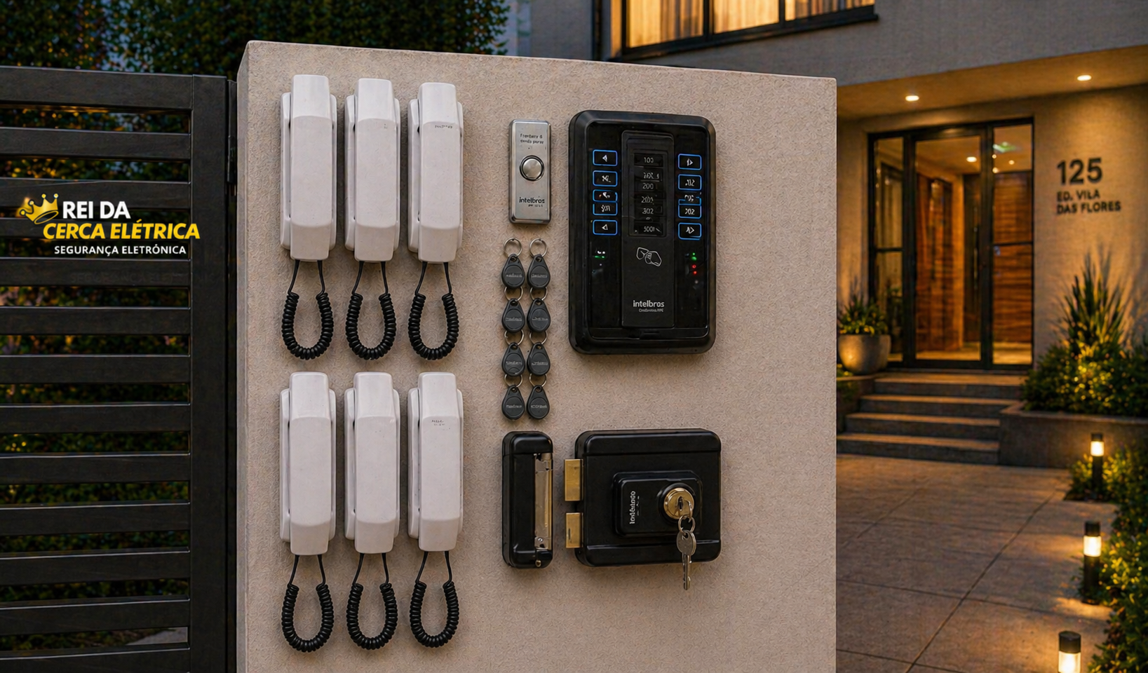 Sistema de porteiro eletrônico coletivo Intelbras com fechadura elétrica para condomínios e vilas em São Paulo - Rei da Cerca Elétrica.