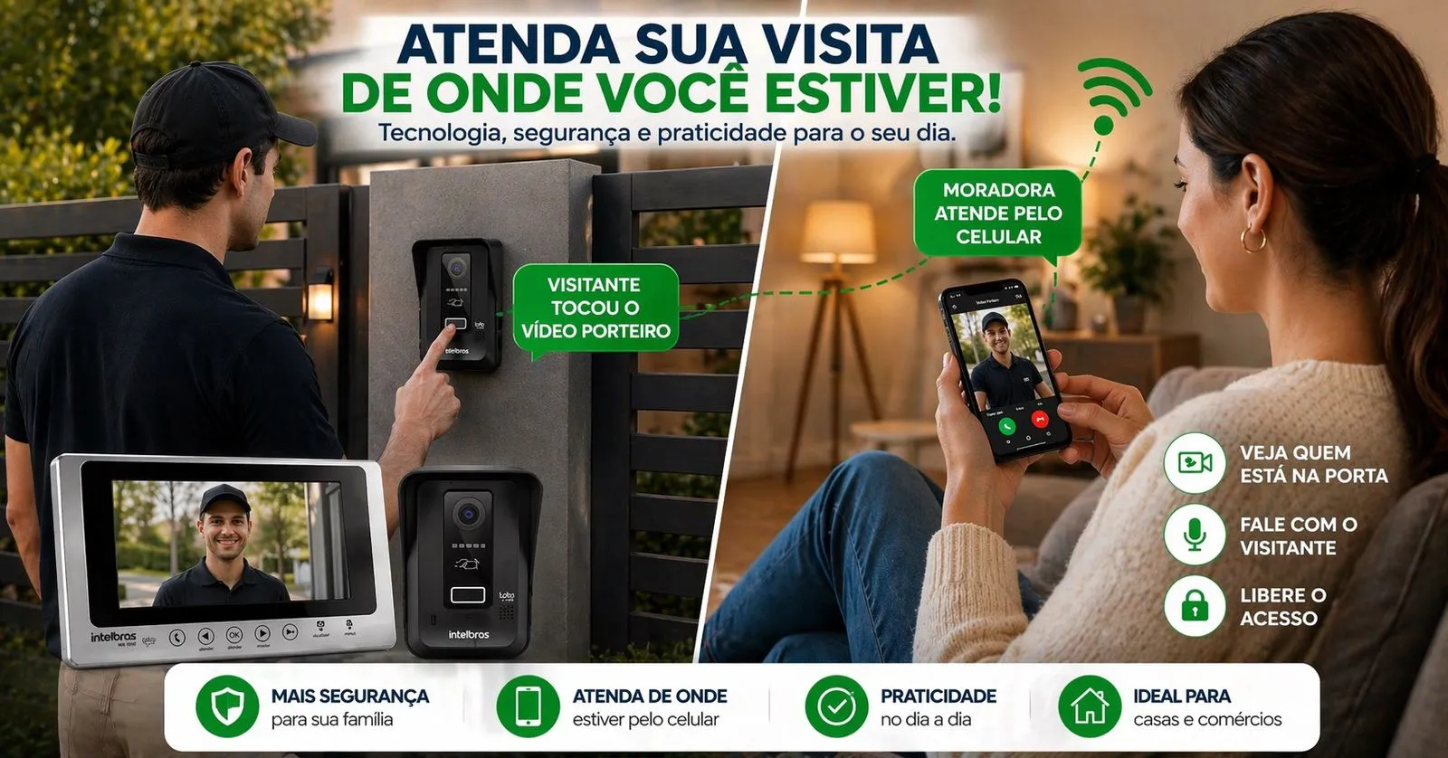 Vídeo porteiro residencial Intelbras com atendimento remoto via celular e liberação de portão em São Paulo.