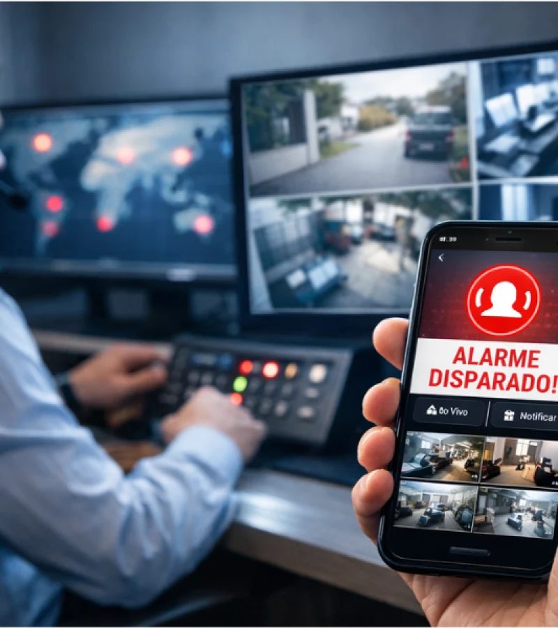 Central de monitoramento 24h com alerta de alarme disparado no celular em São Paulo.